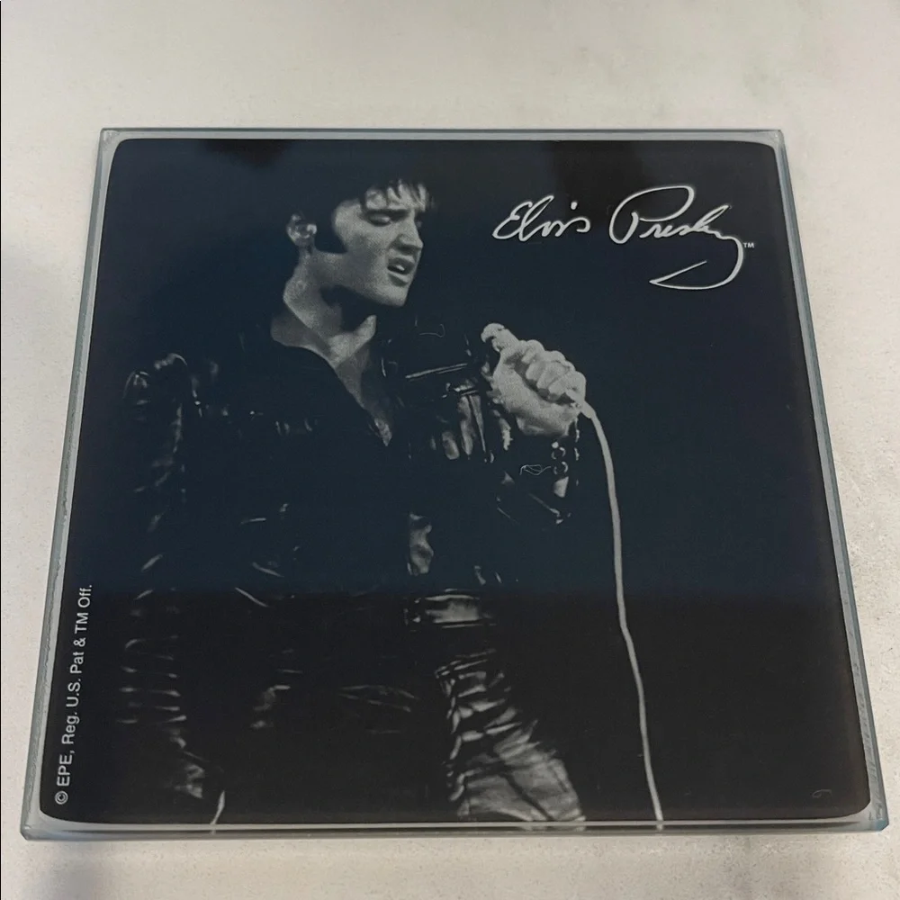 Elvis Presley Glass Coaster Collection ~ Set of 4 different images 4 x 4”